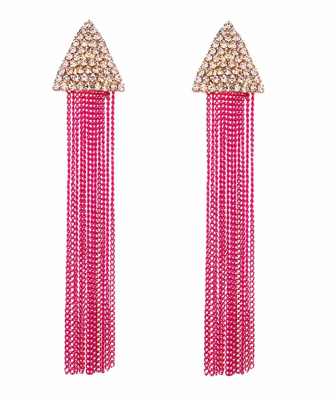 Art Metal Zircon Triangle Tassel Drop Earrings