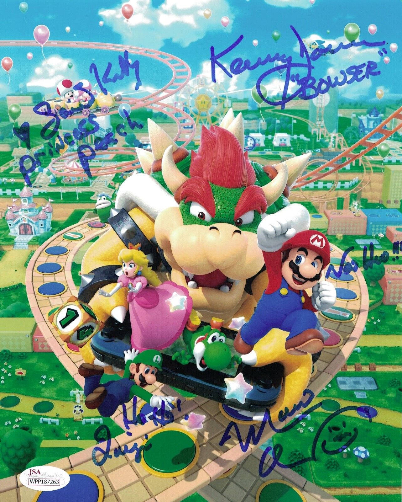 Super Mario Cast x3 Signed Charles Martinet & Samantha Kelly 8x10 Photo Poster painting JSA COA