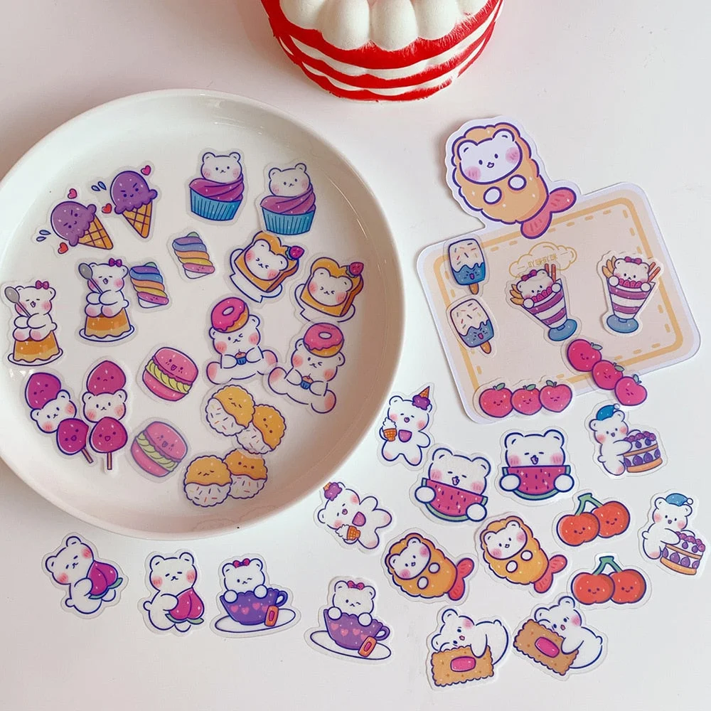 W&G Korean Kawaii Cute Bear Series Stickers Hand Account Diy Decoration Scrapbooking Paper Creative Wall Sticker