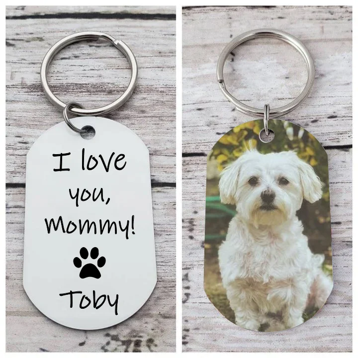 Personalized Mother Photo Keychain I Love You Mommy Dog Tag Keyring