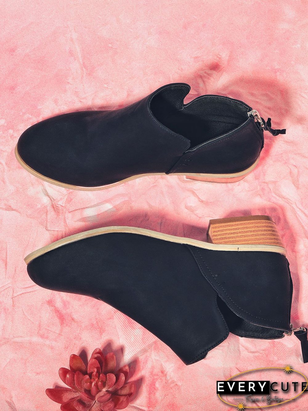 Pu Chunky Heel Zipper Pumps