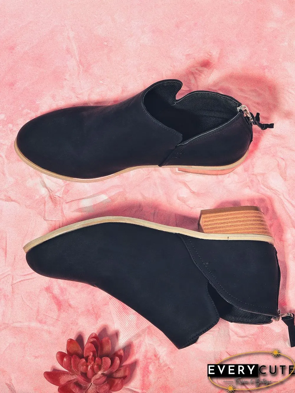 Pu Chunky Heel Zipper Pumps