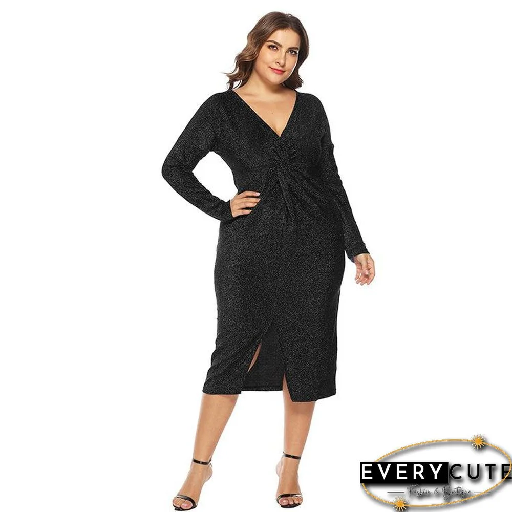 New European and American Large Size Women's V-neck Dress