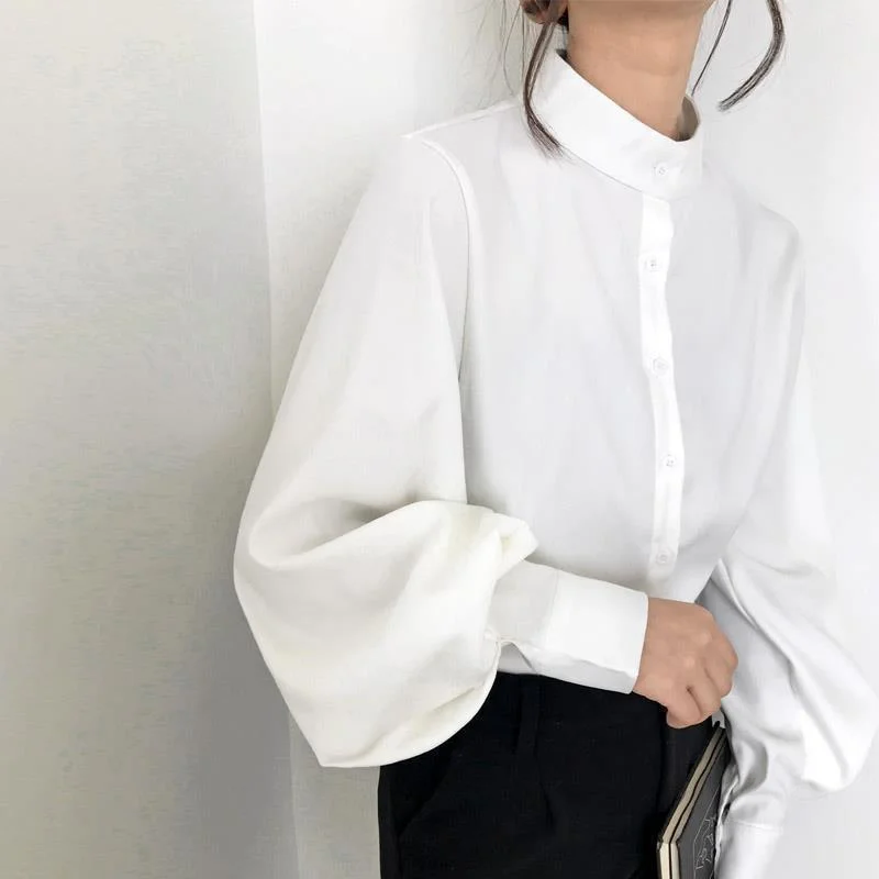 Sonicelife Early Autumn New Standing collar shirt, female niche, light cooked French style temperament shirt, retro Hong Kong style lantern sleeve top