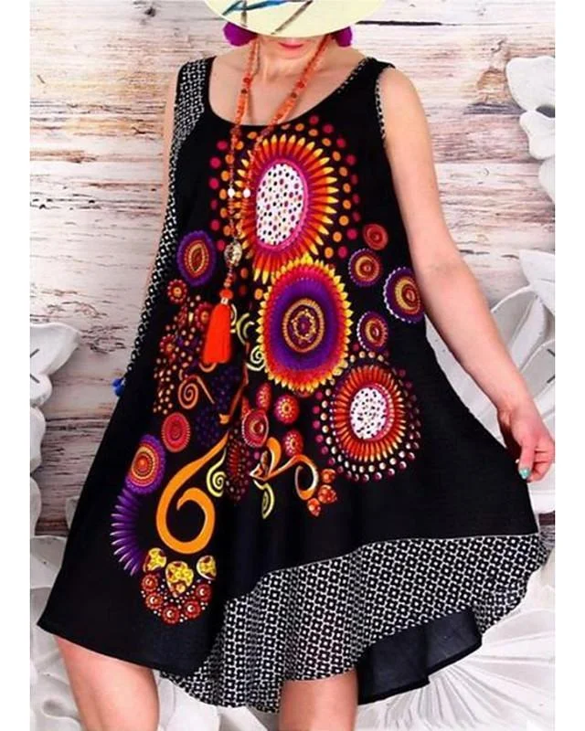 Women's Sundress Knee Length Dress Sleeveless Print Patchwork Print Summer Hot Casual Boho Black Red Gray S M L XL XXL 3XL 4XL 5XL