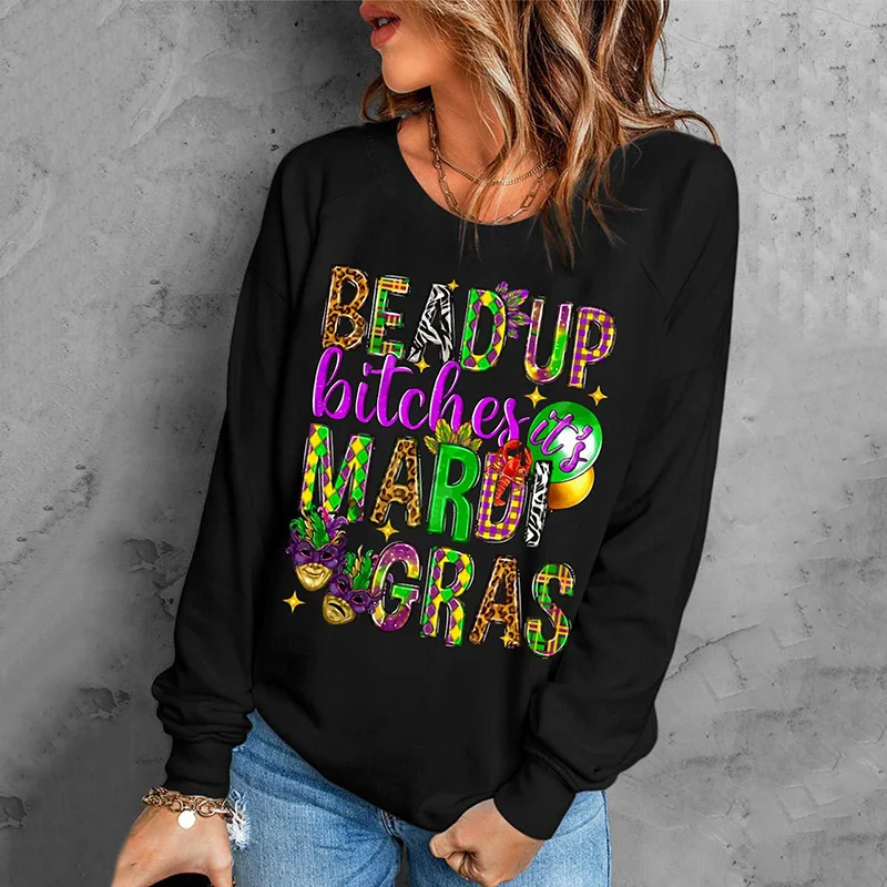 Mardi Gras Round Neck Casual Sweatshirt