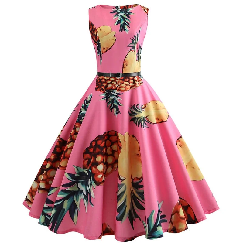 Floral Print Vintage Dress Women  Summer Pin Up Elegant Party Rockbility Robe  A-Line Office Sundress Vestidos