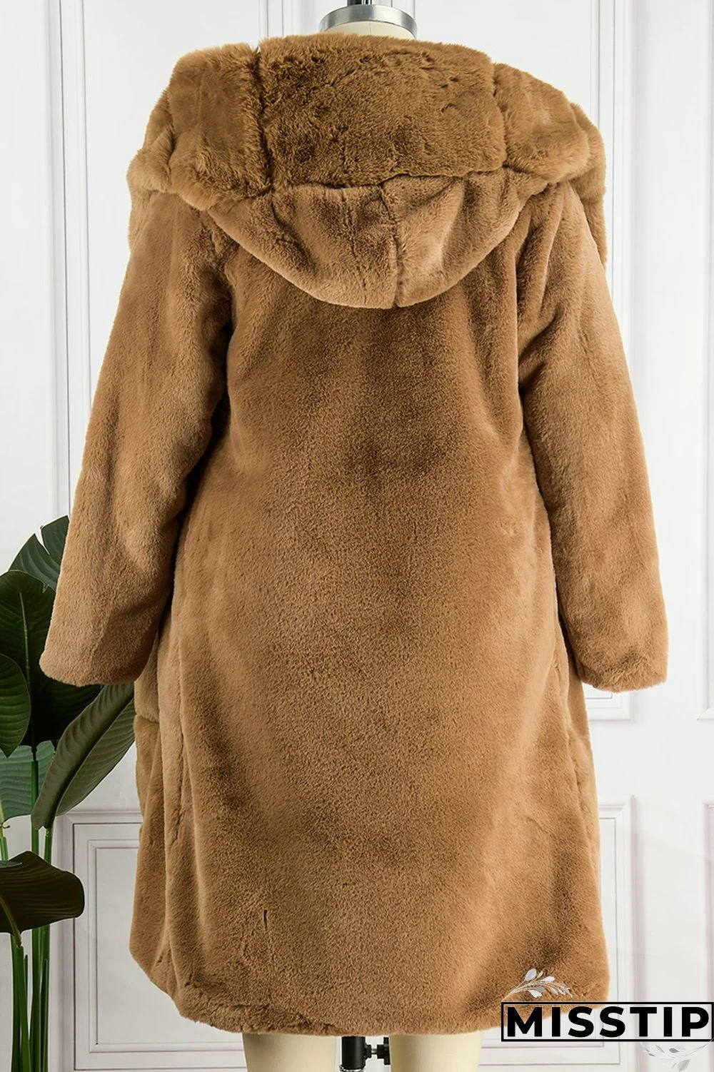 Brown Casual Solid Patchwork Cardigan Hooded Collar Outerwear