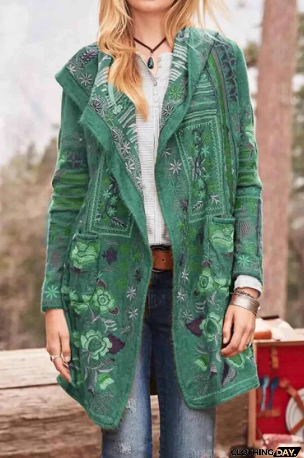 Fashion Casual Floral Print Coat