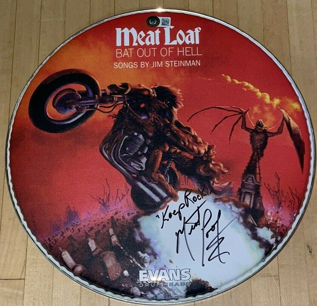 Meat Loaf signed Bat Out of Hell autographed Drum Head BAS Beckett COA