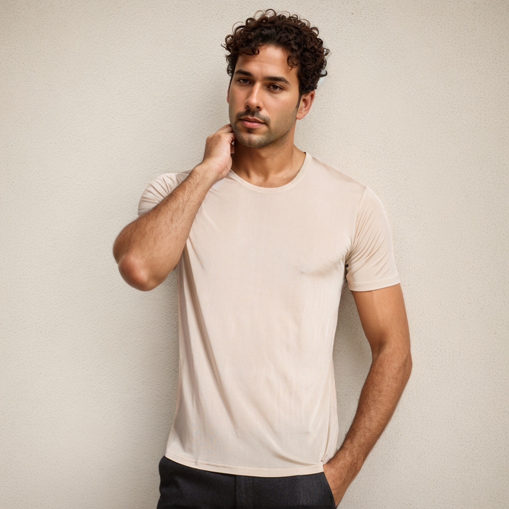 T-shirt en soie de haute qualité col rond homme- SOIE PLUS
