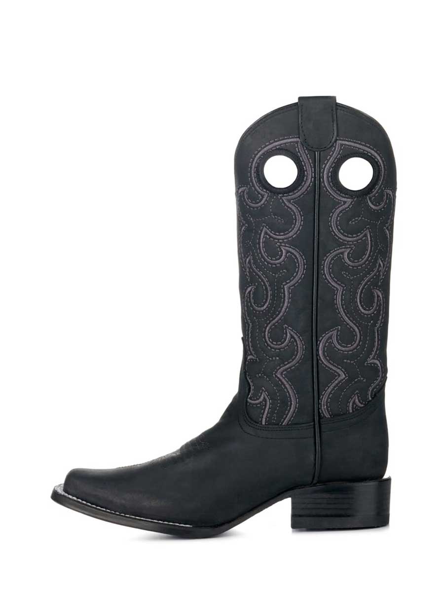 Black Square Toe Embroidered Cut-Out Wide Calf Cowgirl Boots