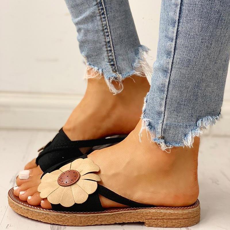 Toe Post Flower Design Flat Sandals - Womens Fashion Online Shopping