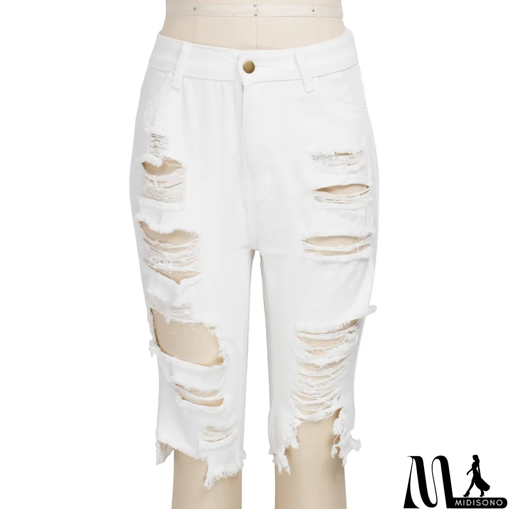 MidiSono - Sexy High Waist Ripped Denim Shorts