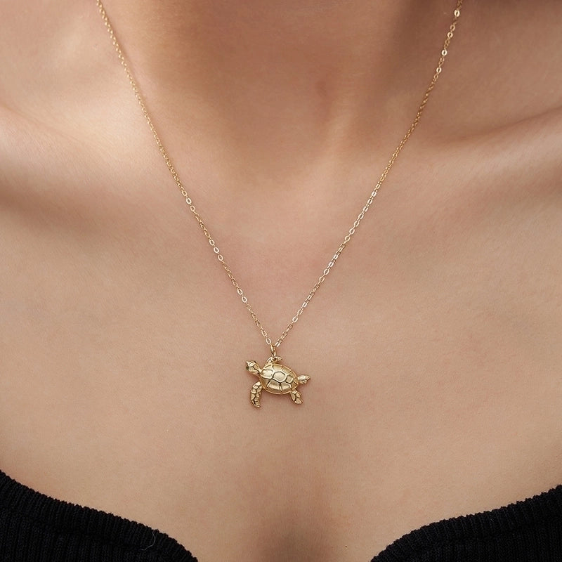 925 Sterling Silver Plated Zircon Plating Inlay Tortoise Pendant Necklace