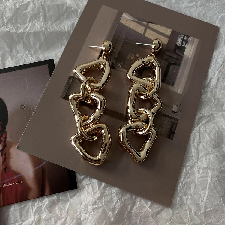 Irregular symmetrical earrings | exaggerated and versatile chain triangle earrings