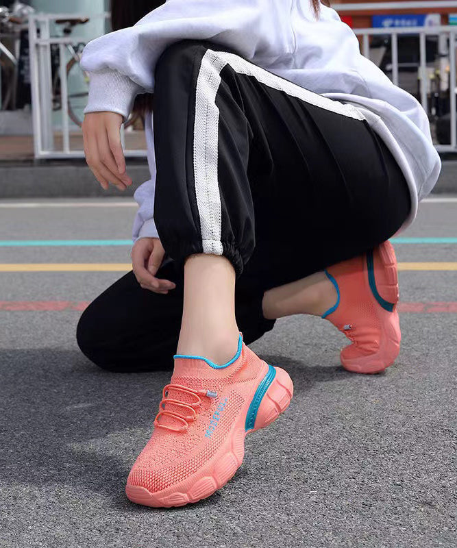 VCSHOES Pink Knit Fabric Sport Flat Feet Shoes