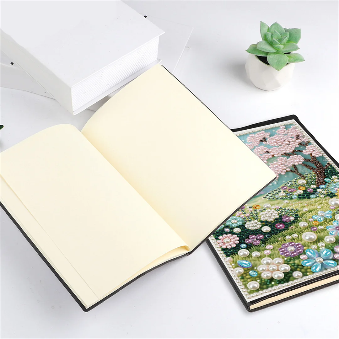 Spring Forest Partial Pearl DIY 50 Pages A5 Diamond Painting Notebook Special Shaped Diamond Art Diary Book Kits Wireless Strip 5D Crystal Art Paintings Sketchbook for Art Drawing