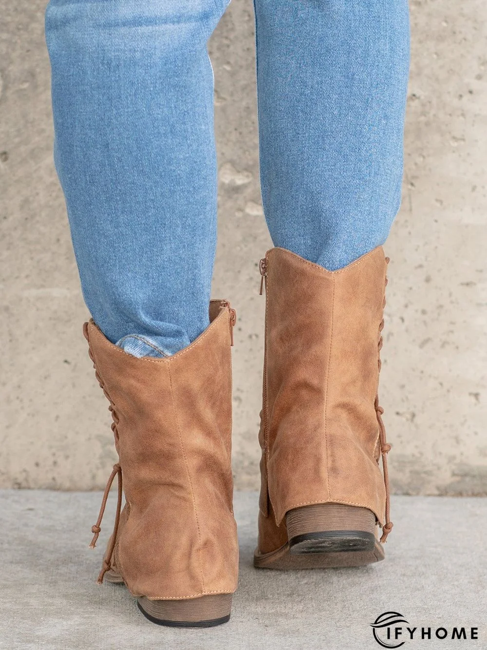 Women's Cross Lace Lace Panel Vintage Chunky Heel Chukkas Booties | IFYHOME