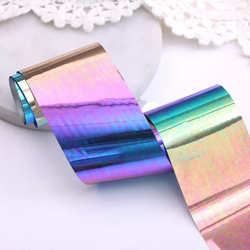 10Pcs/Set Colorful Nail Foil Stickers Mirror iridescent Effect Stickers Nail Art Transfer Foils Manicures Slider Decorations