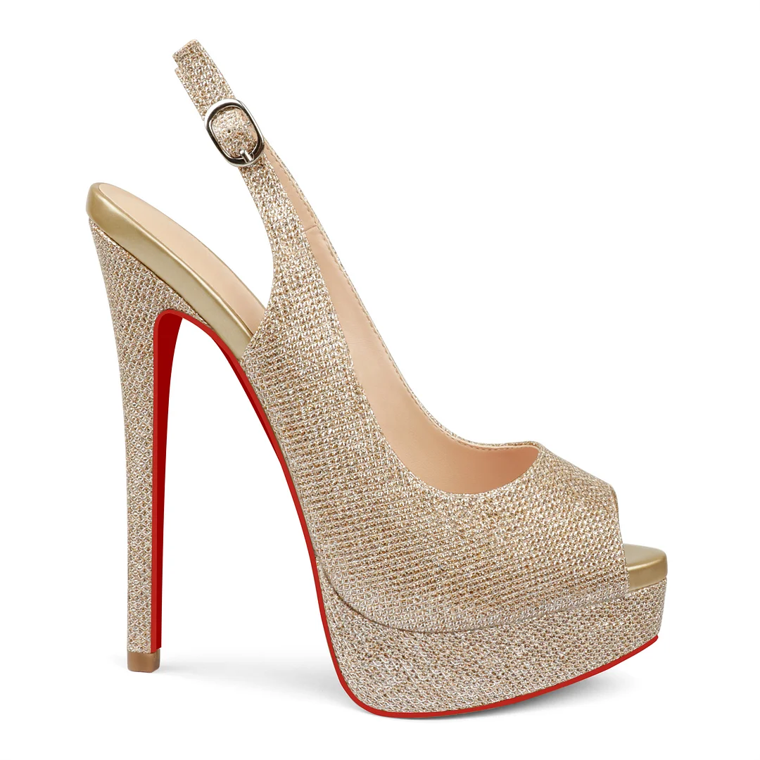 150mm Red Bottom Slingback High Heels Open Toe Platform Strap Pumps Sandals-MERUMOTE