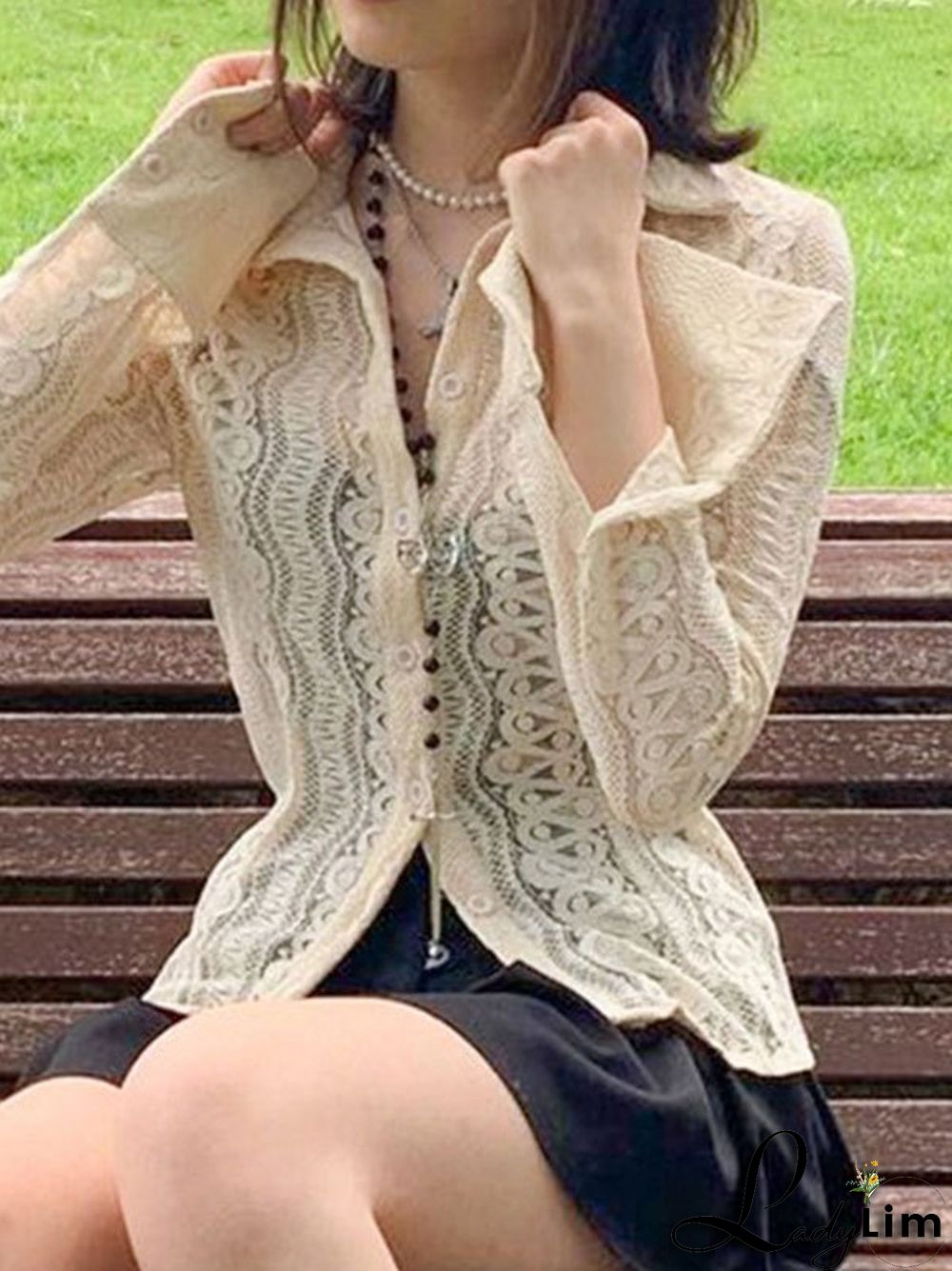 Lace Long Sleeve Button Blouse