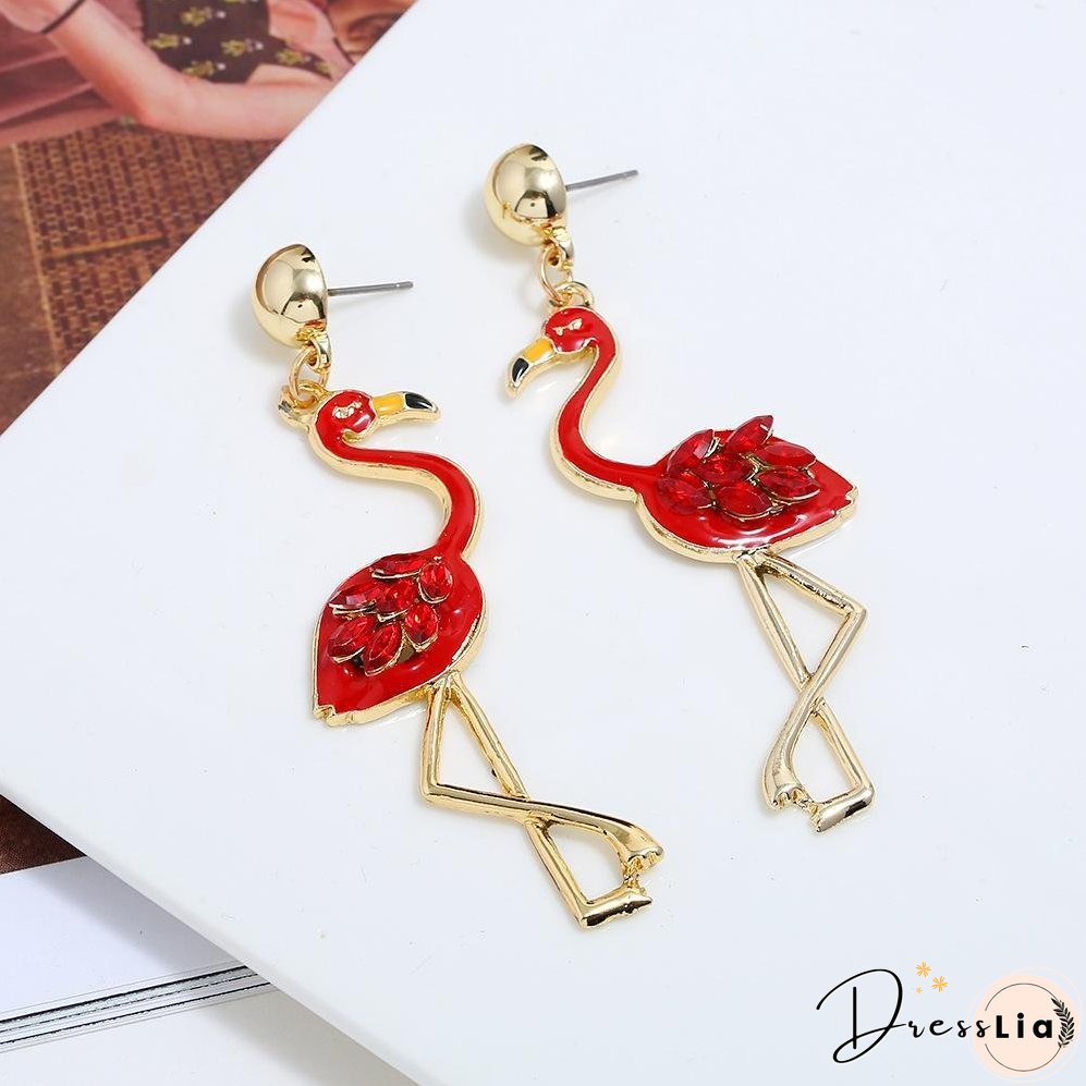 Hot new long tassel flamingo ladies Christmas earrings