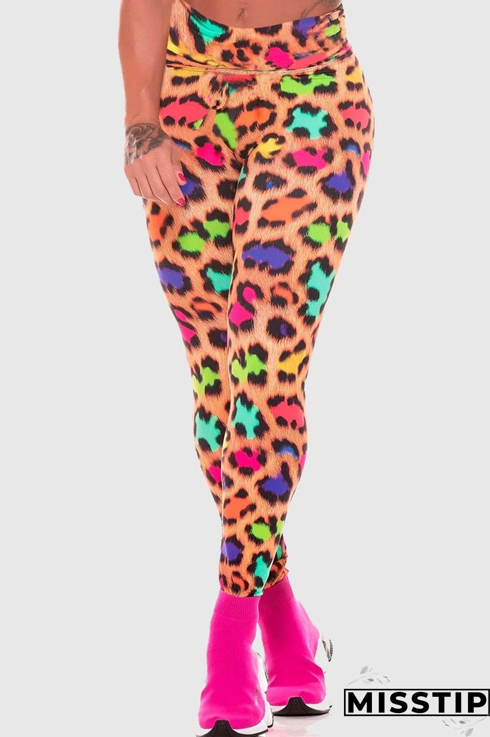 Colour Casual Sportswear Print Basic Skinny Mid Waist Trousers