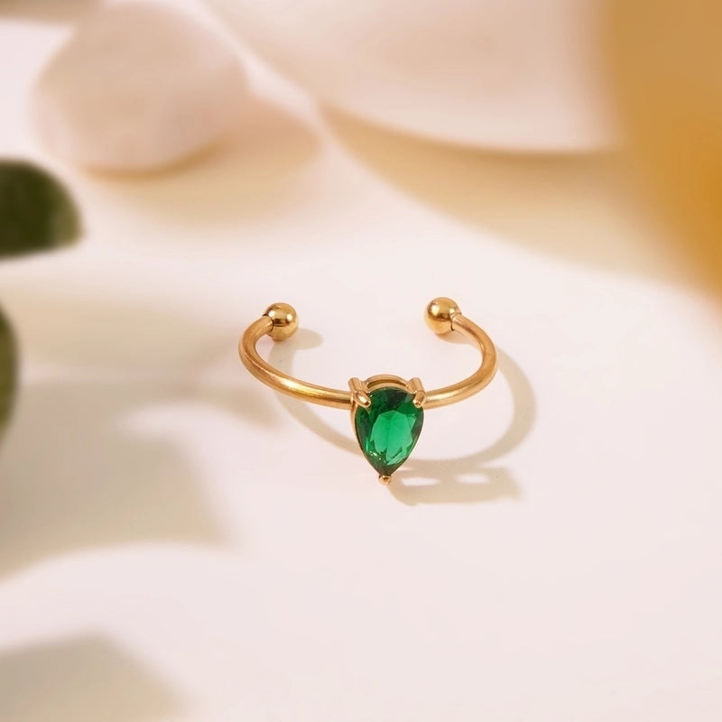 Tropical Minimalist Cool Style Triangle Geometric 304 Stainless Steel Artificial Rhinestones 18K Gold Plated Inlay Open Rings