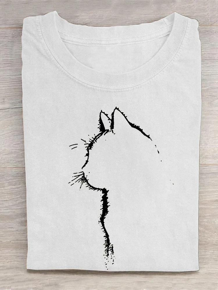 Cat Art Print Casual T-Shirt