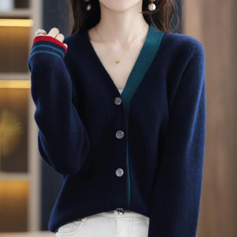 Toloer Toloer Spring And Autumn New Fashion Female V-Neck Loose And Versatile Color Cardigan Show Thin Single Breasted Sweater Coat Female-Outfit Ideas