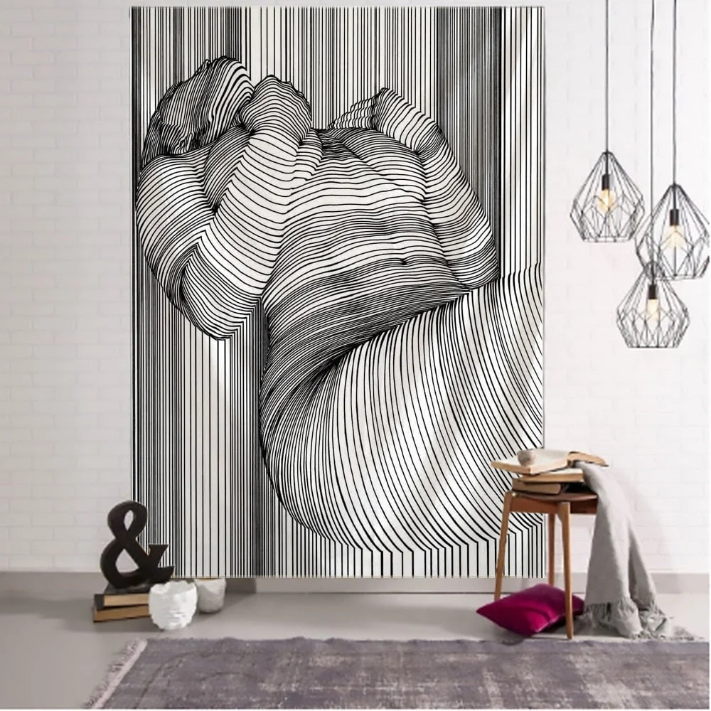Creative Line Draw Tapestry Wall Hanging Boho Decor Hippie Kiss Psychedelic Wall Tapestry Abstract Carpet Wall Cloth Tapestries