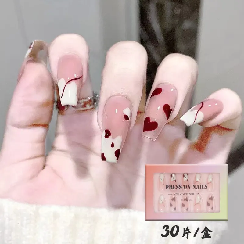 Churchf Churchf Cow Pattern French Nail Long Ballet Armour 30 Pieces Of Wearable Nail Tablets Fake Nails