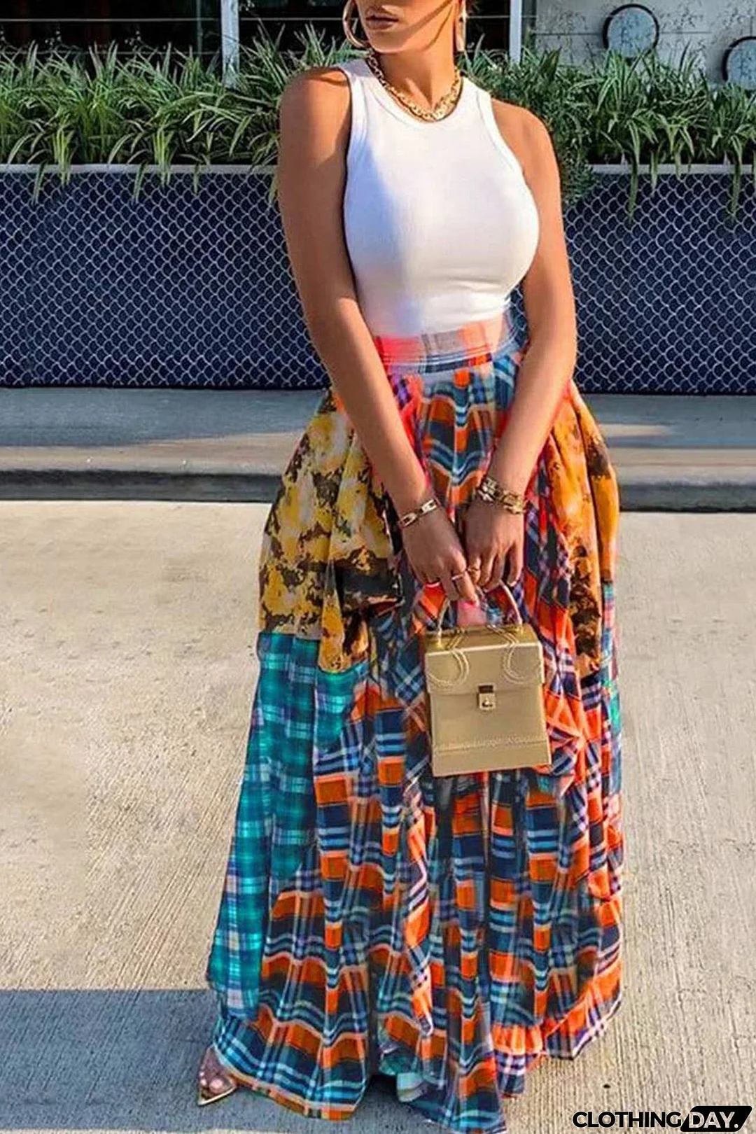 Splicing Plaid Print Skirt