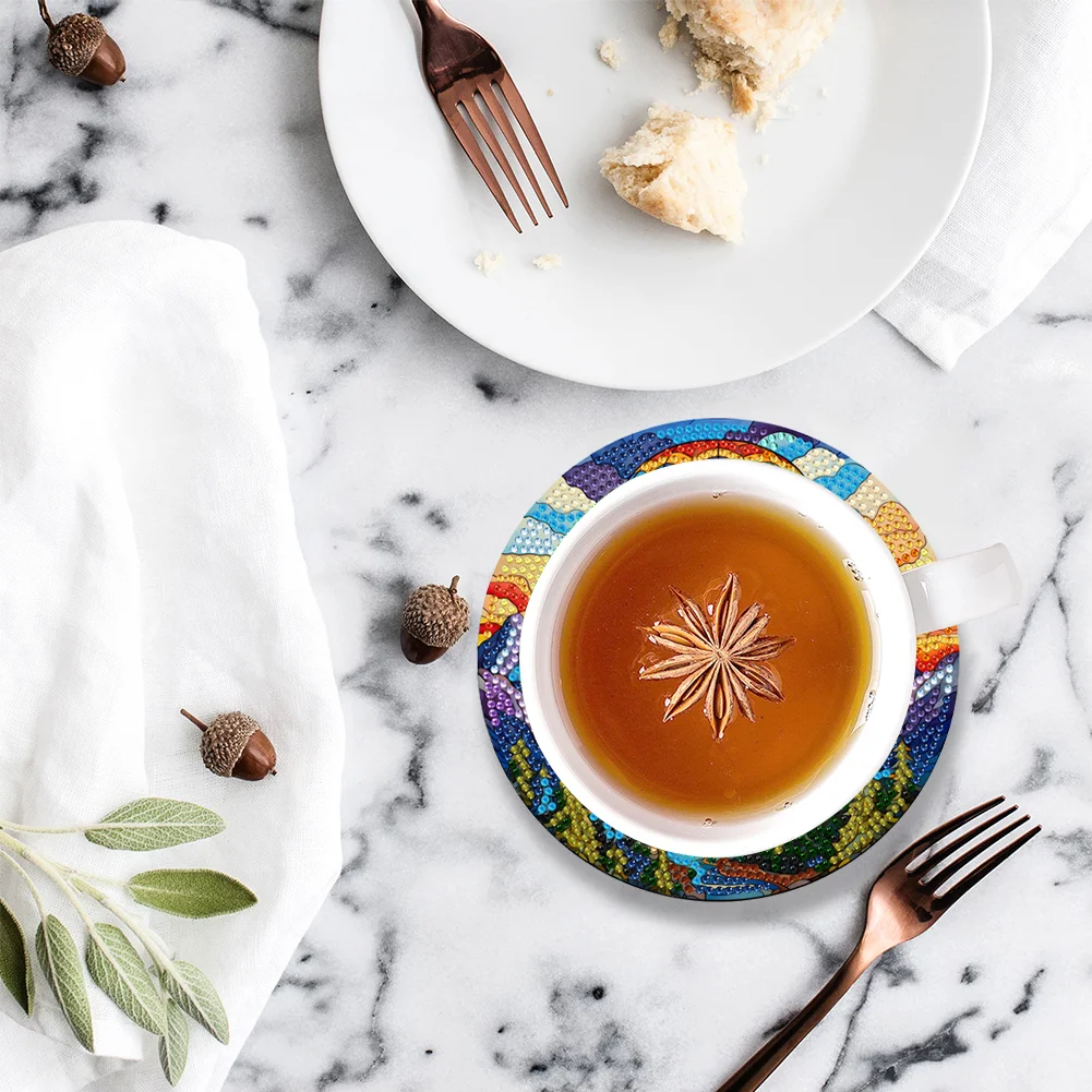 4PCS Hot Air Balloon and Mountain Diamond Painting Placemat Art Craft Supplies