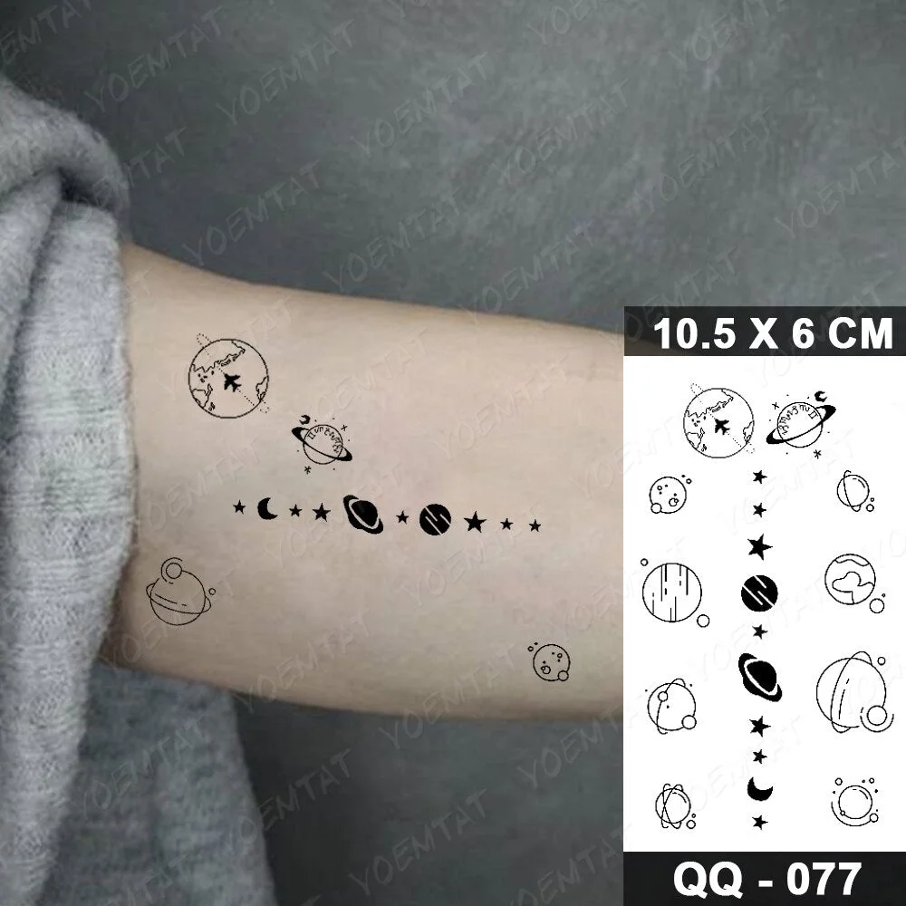 Waterproof Temporary Tattoo Sticker Sun Earth Universe Astronaut Flash Tatoo Geometric Star Fake Tatto For Body Art Women Men
