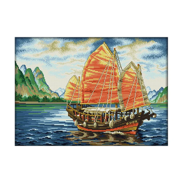 Sailboat 14CT Stamped Cross Stitch 48*36CM