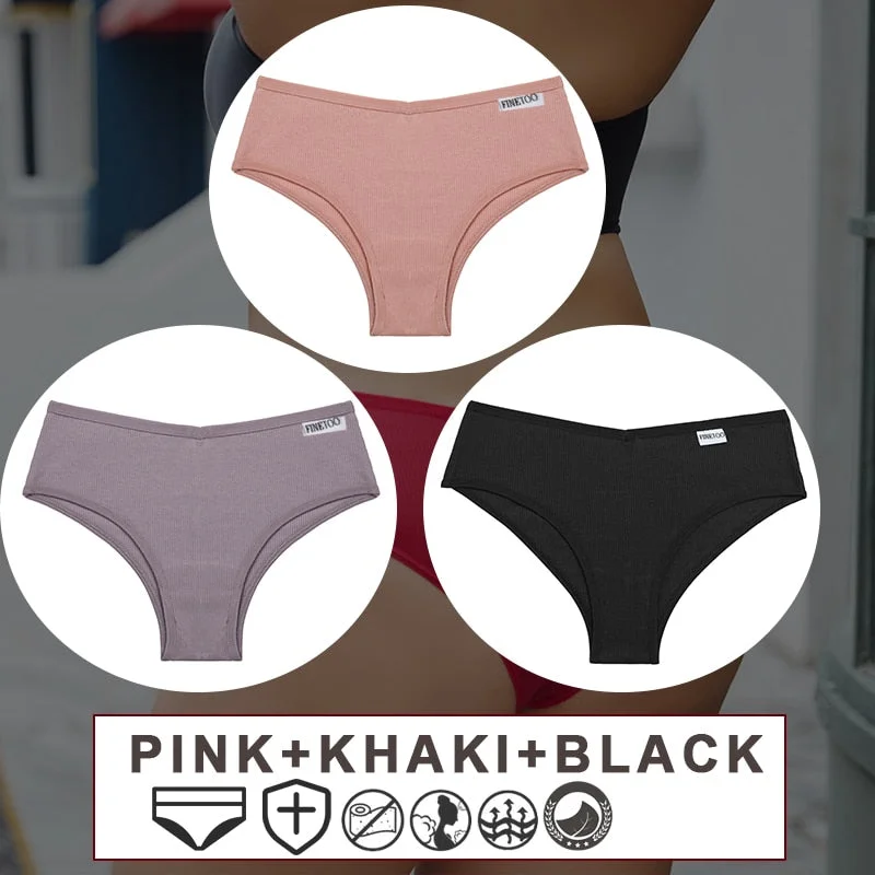 FINETOO 3PCS/Set Women's Cotton Panties Sexy Lingerie Underwear  M-3XL Bikini Thongs Panties For Woman Plus Size Female Briefs