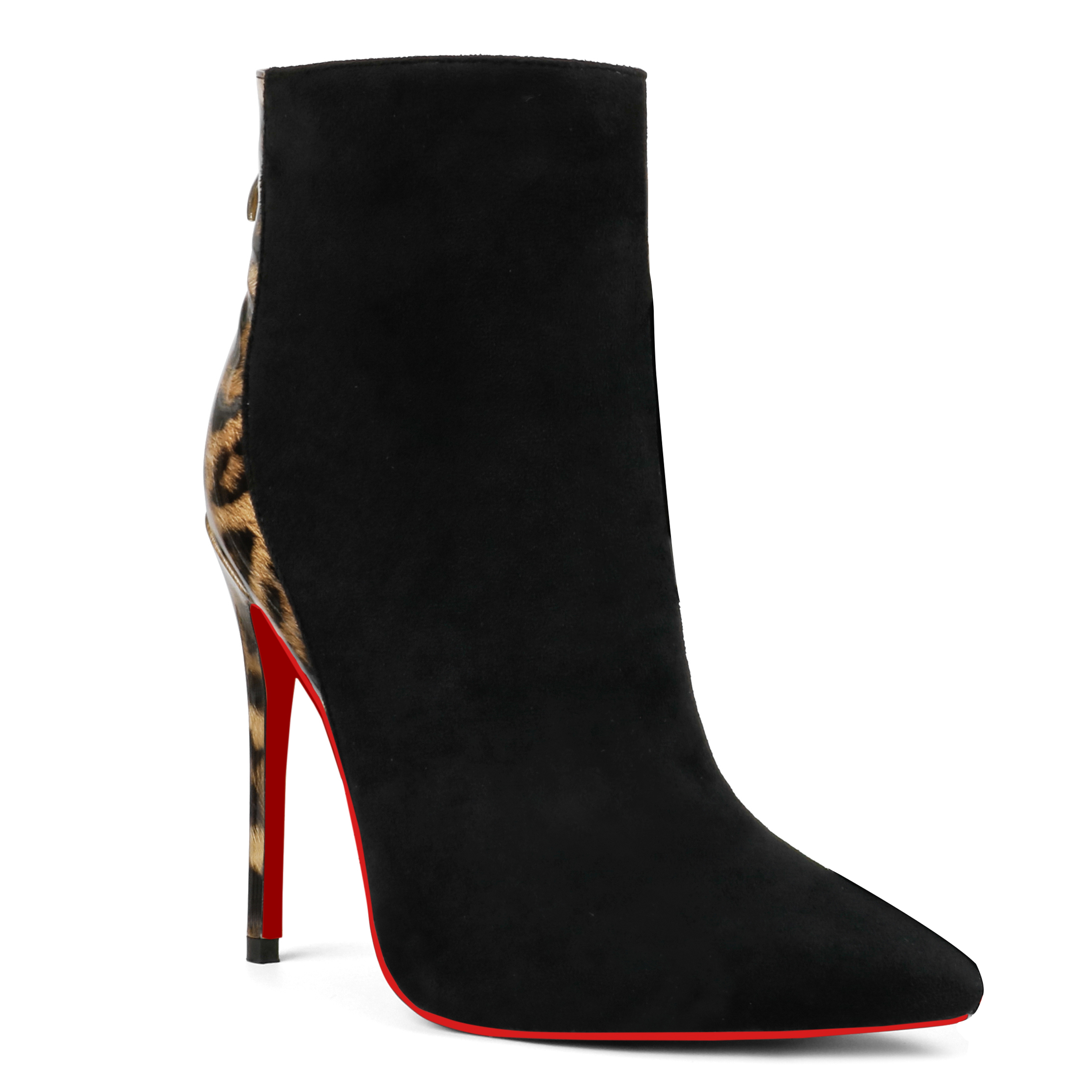 100mm/120mm Women's Black Ankle Boots Closed Pointed Toe Stilettos Red Bottom Booties-MERUMOTE