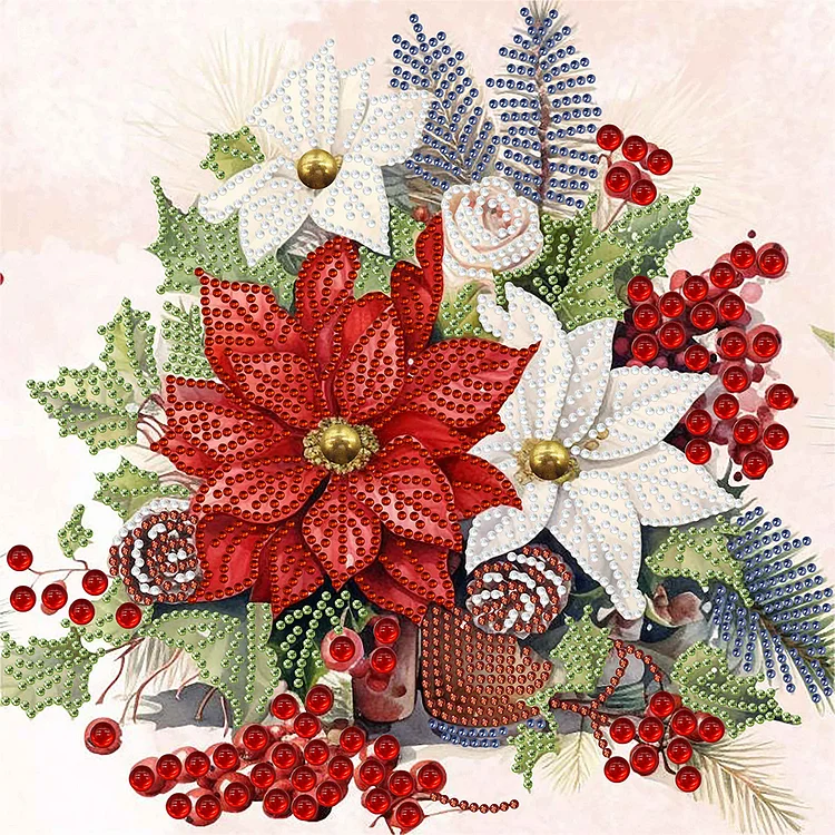 Christmas Decor, Diamond Painting, Christmas Poinsettia Wall Art