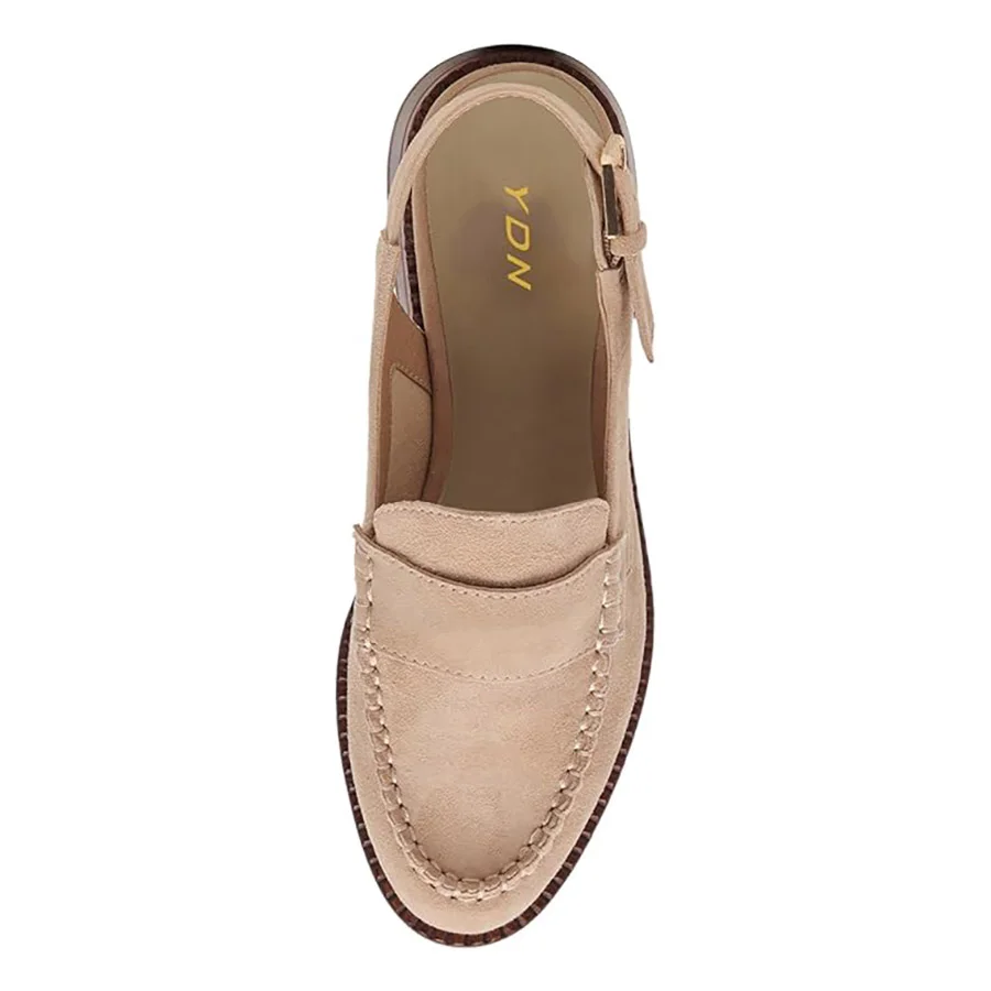 Nude Vegan Suede Round Toe Slingback Classic Loafer Shoes Women