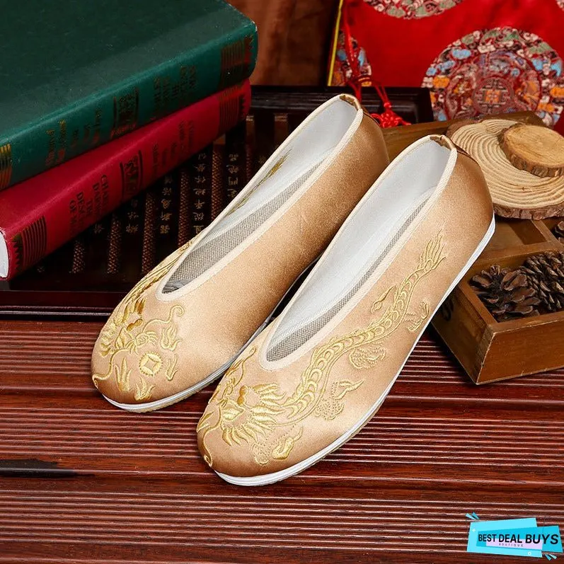 Men's Embroidered Bridegroom Flat Bride And Canvas Shoes