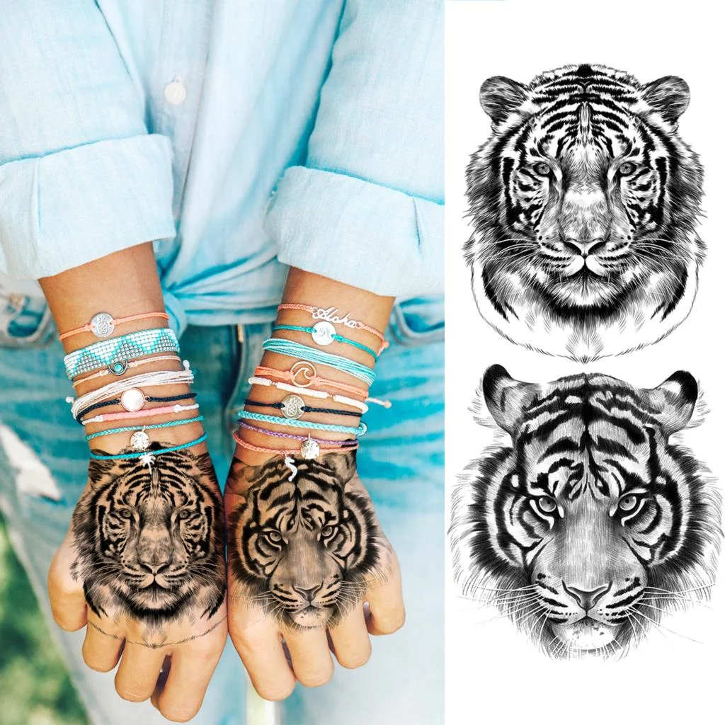 Black Lion Fashion Calf Temporary Tattoos For Women Adult Men Lion Geometric Owl Fake Tattoo Realistic Body Art Decoration Tatoo