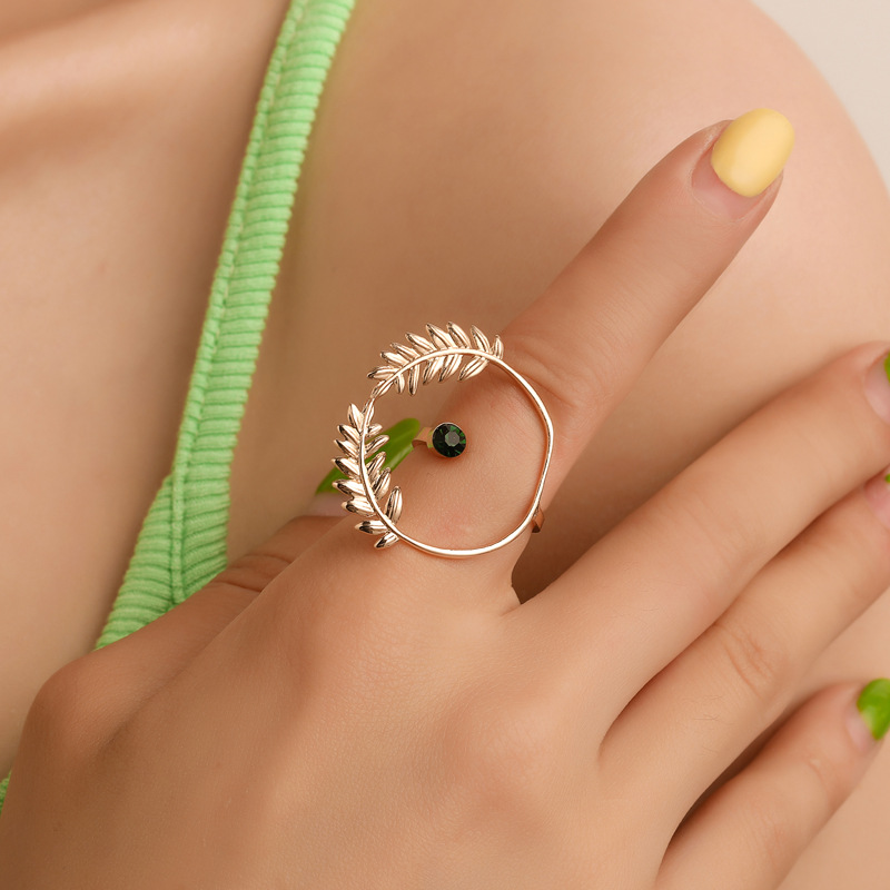 Leaf and Wheat Zirconia Gold-Plated Ring