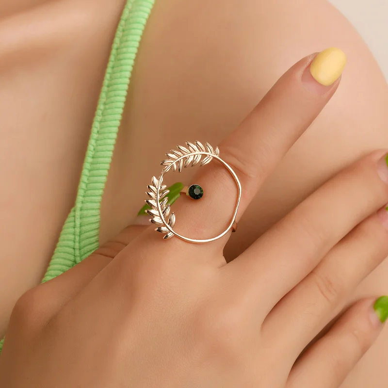 Leaf and Wheat Zirconia Gold-Plated Ring