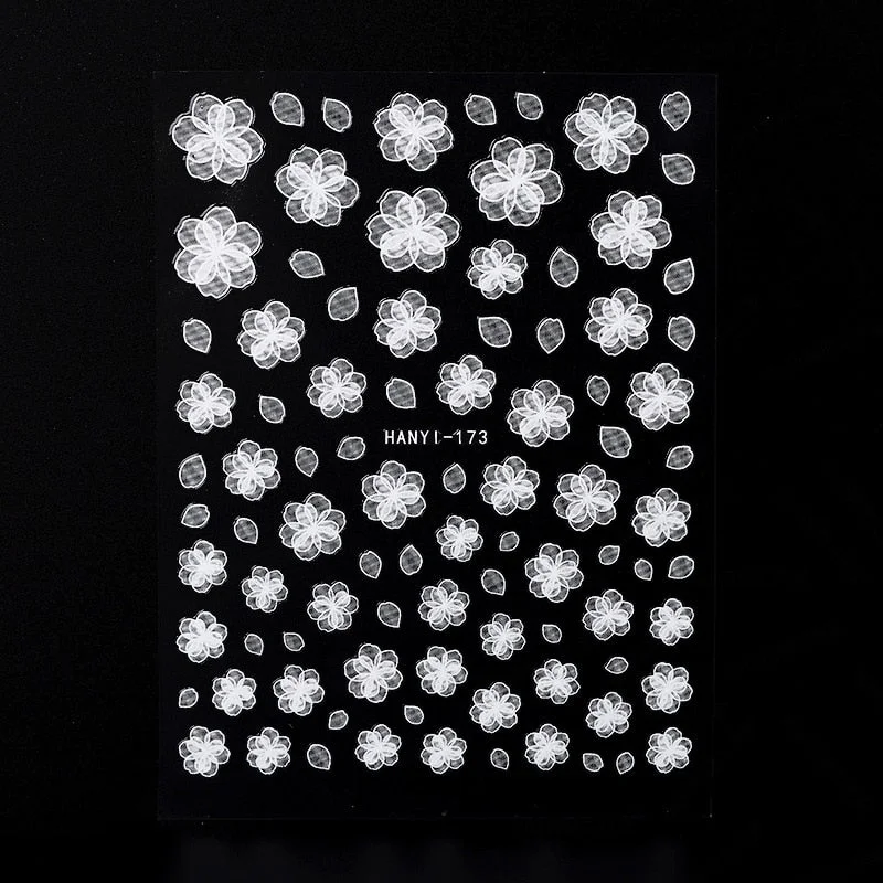 5D White Nail Sticker Rose Flower Engraved Embosse Design Transfer Decals Slider Wraps DIY Nail Art Decoration Accessories