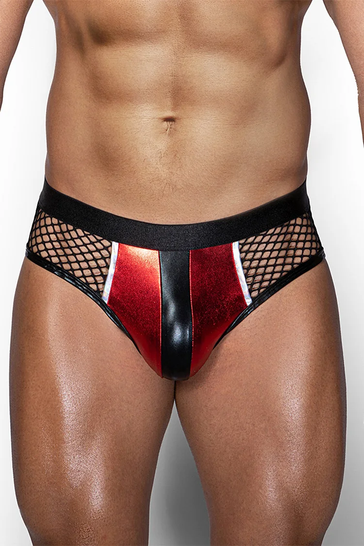 Men's Metallic Fishnet Patchwork See Through Briefs Underwear