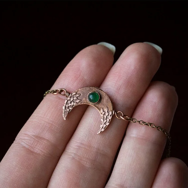Crescent Emerald Engraved Bracelet in Antique Bronze