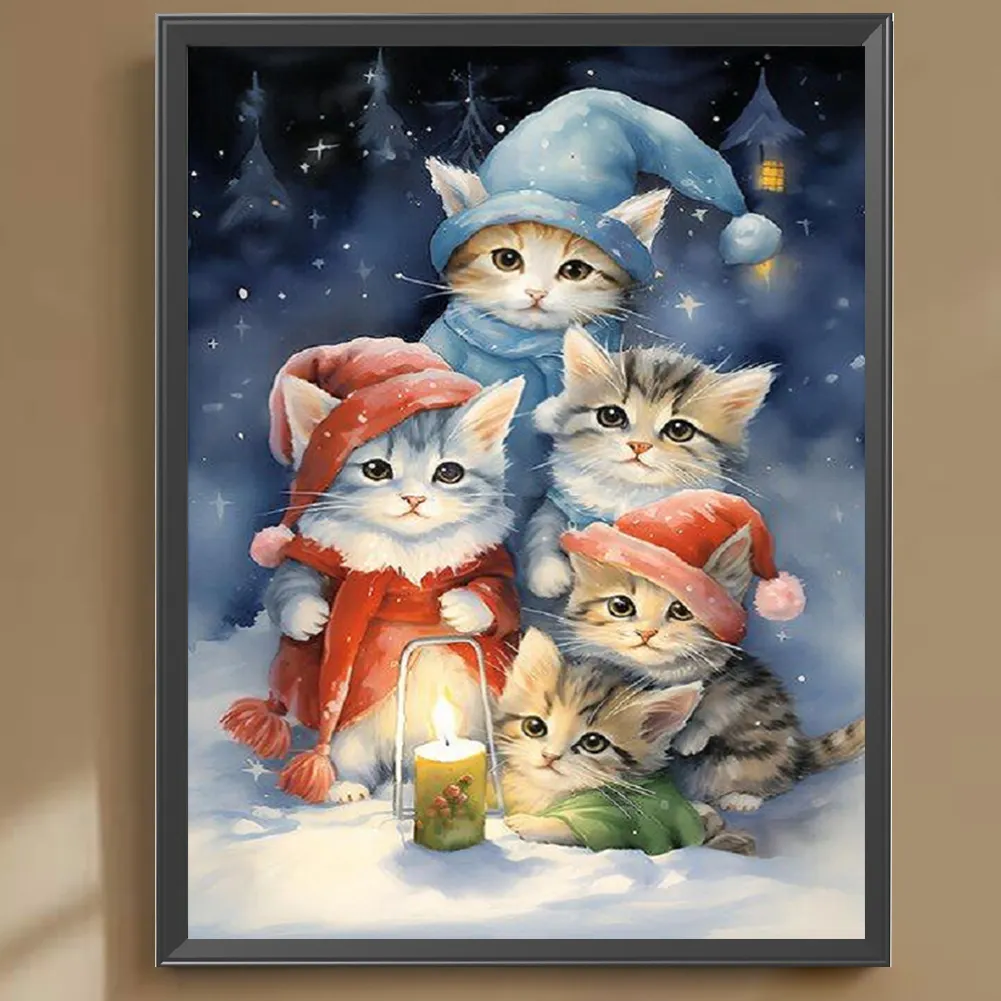 Diamond Painting - Full Square Drill - Christmas Cat(Canvas|30*40cm)