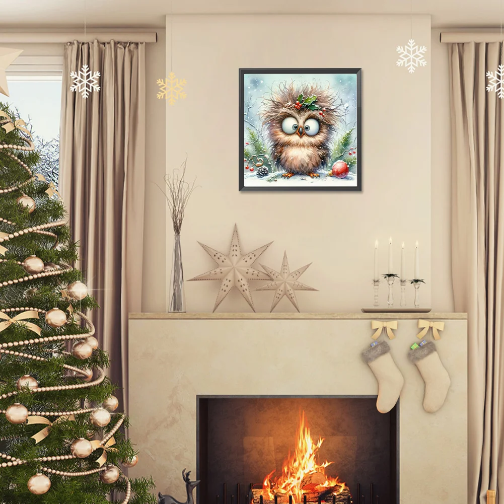 Diamond Painting - Full Round Drill - Christmas Owl(Canvas|30*30cm)